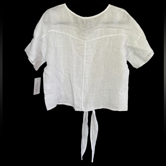 NWT Linen Luv 100% Linen Ivory White Tie-Front V-Neck Blouse - Picture 7 of 10